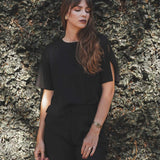 Blusa Alfaiataria Tulipa de Linho e Viscose FSC™ Preta. Compre online moda sustentável e atemporal na Minimadeia, marca slow fashion de roupas femininas. Foto produto 08