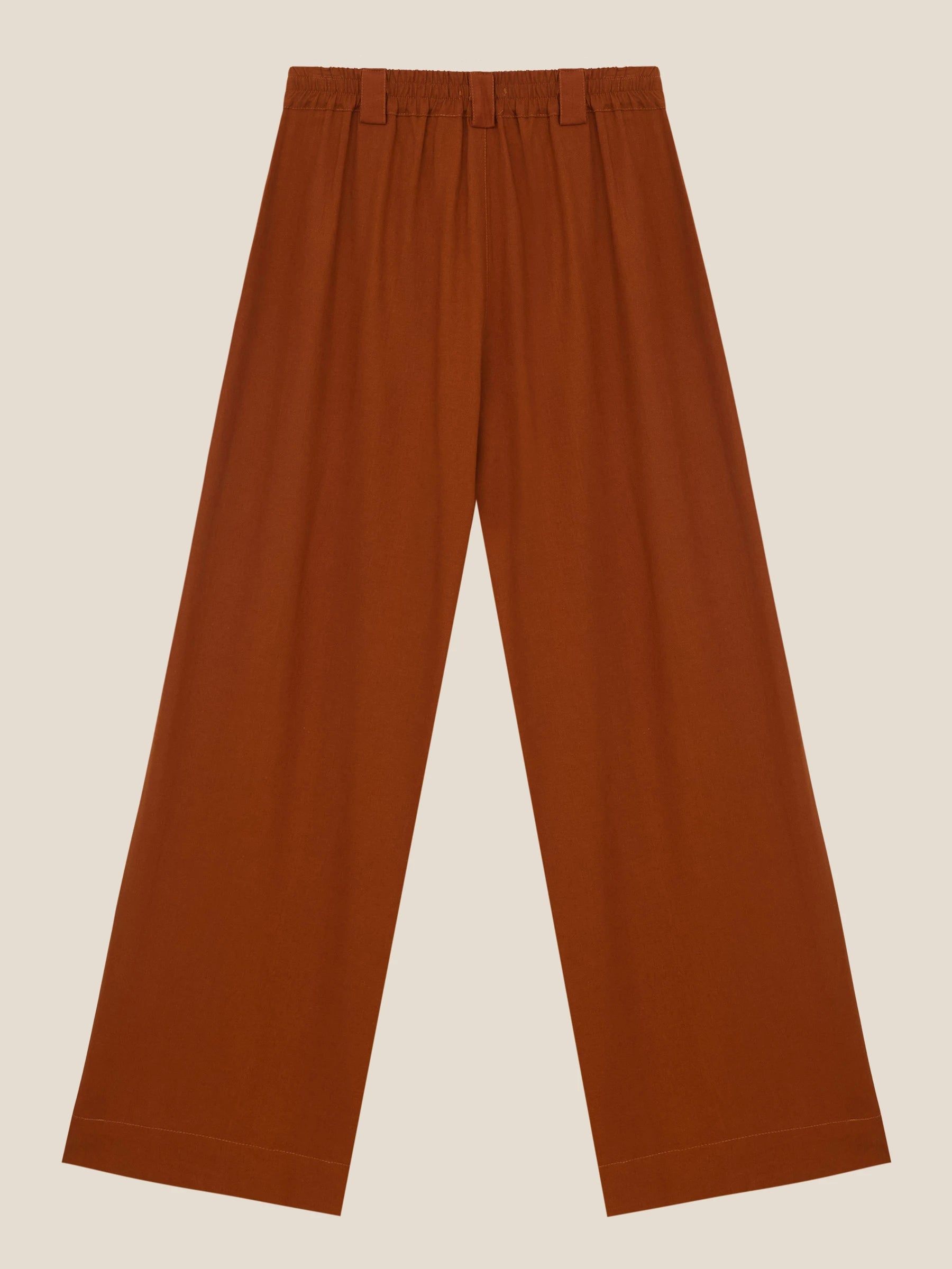 Calça Pantalona de Alfaiataria em Linho e Viscose FSC™ Graviola Terracota. Compre online moda sustentável e atemporal na Minimadeia. Roupas femininas estilosas, básicas e sustentáveis. Foto produto still 02