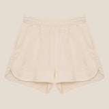 Shorts Alfaiataria Boxer de Linho e Viscose FSC™ Jambo Branco Off White. Compre online moda sustentável e atemporal na Minimadeia. Roupas femininas estilosas, básicas e sustentáveis. Foto produto still 01