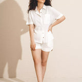 Camisa Manga Curta de Linho e Viscose FSC™ Branca Off White. Compre online moda sustentável e atemporal na Minimadeia. Roupas femininas estilosas, básicas e sustentáveis. Foto produto 02