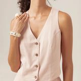 Colete Alfaiataria Calêndula de Linho e Viscose FSC™ Rosa Claro. Compre online moda sustentável e atemporal na Minimadeia, marca slow fashion de roupas femininas. Foto produto MAR26 10