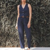 Calça Alfaiataria Slouchy Íris de Linho e Viscose FSC™ Azul Escuro. Compre online moda sustentável e atemporal na Minimadeia, marca slow fashion de roupas femininas. Foto produto SET25 03