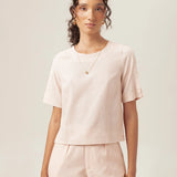 Blusa Tulipa de Linho e Viscose FSC™ Rosa Claro. Compre online moda sustentável e atemporal na Minimadeia, marca slow fashion de roupas femininas. Foto produto MAR26 05