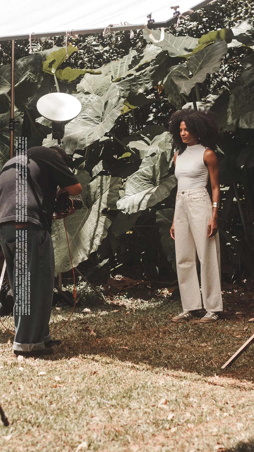 Calça Jeans Balloon Baobá Bege Natural Eco Denim™ - Compre online roupas sustentáveis e atemporais na Minimadeia, moda sustentável e slowfashion. Banner destaque coleção 01B