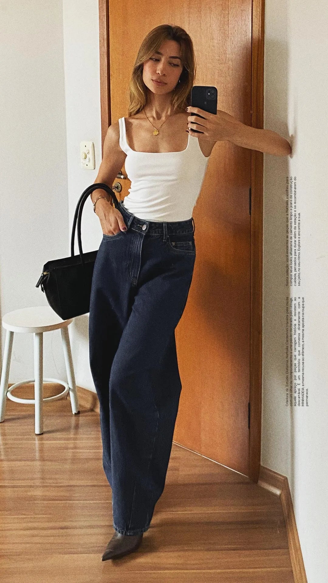 Conheça os looks que Nathalia Cardamoni escolheu na MINIMADEIA: alfaiataria de caimento limpo e jeans de construção cuidada, feitos para durar. Imagem destaque JUL26 01A